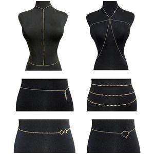 6 Pcs Belly Waist Chain Multi-Layer Butterfly Waist Chain Body Chest Chain Body